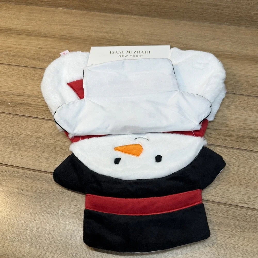Isaac Mizrahi Christmas Snowman Red White Luxe Faux Fur 15in Set Of 2 Placemats